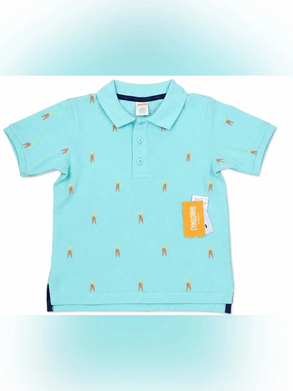 NWT Gymboree Boys 4T Aqua Carrot Print Polo Shirt Short Sleeve Cotton Top